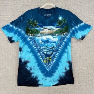 Liquid Blue Nighttime Dive Dolphin Whale Sea Turtle Ocean Tie Dye Shirt Mens XL